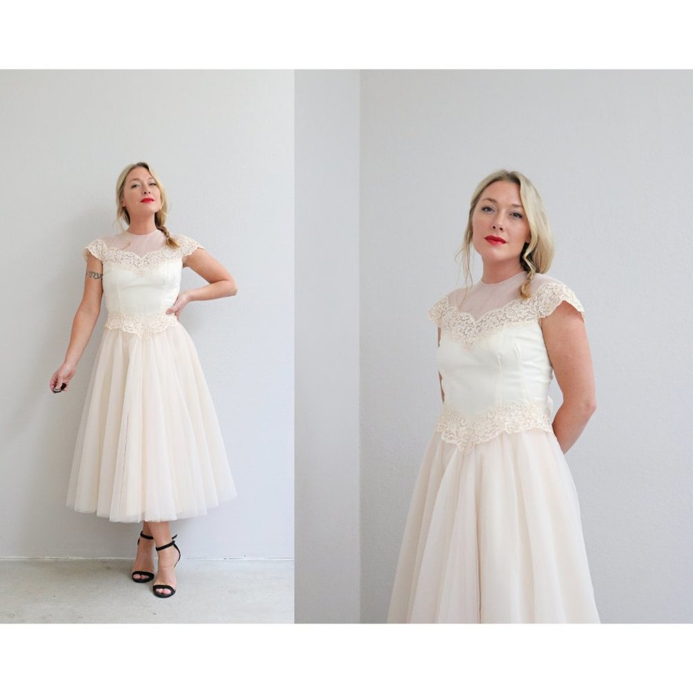 1950's William Cahill Blush Wedding Dress // Women's Double Extra Small to XS